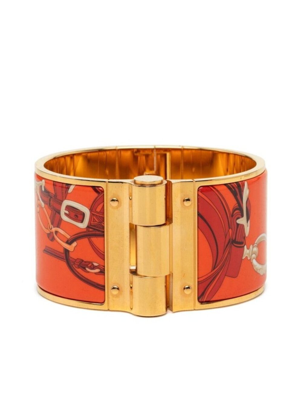 Hermes Enamel Bracelet Bangle Gold Orange Plated